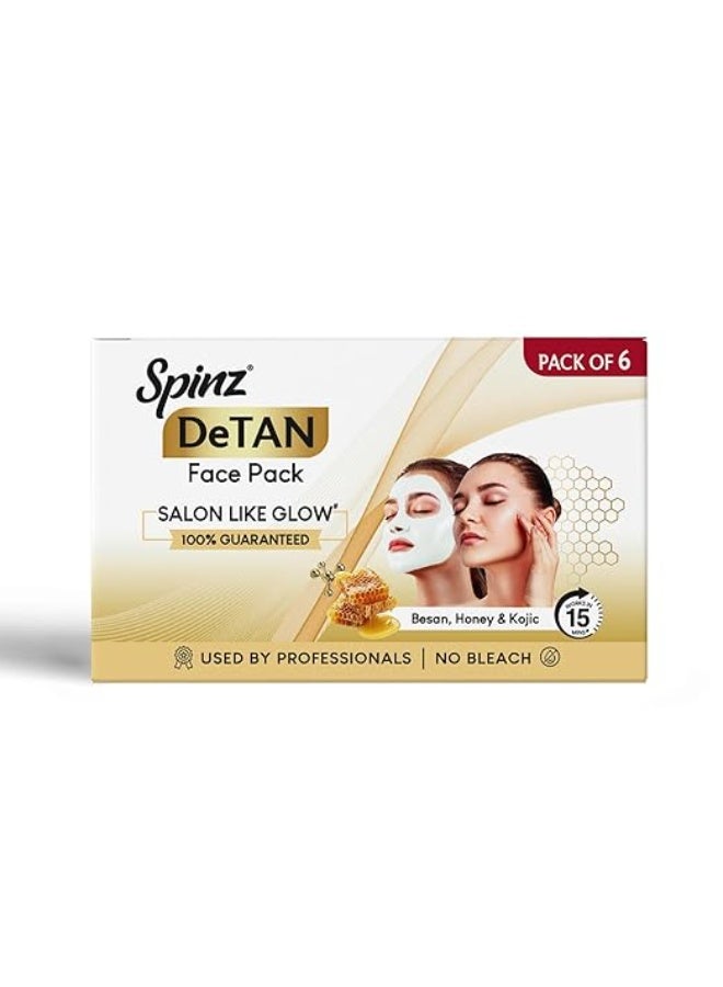 سبينز ماسك الوجه Spinz DeTan بالبيسان والعسل وحمض الكوجيك | كريم لإزالة السمرة لتفتيح البشرة وإضفاء الإشراقة | إشراقة تشبه تلك التي تحصلين عليها في الصالونات في غضون 15 دقيقة | 72 جرامًا، عبوة من 6 قطع (12 جرامًا × 6) - Image 1
