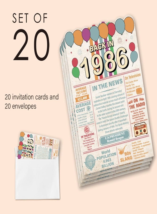Nurawo 40th Birthday Party Invitations for Women Men, Back in 1986 Invites, Vintage 40 Year Old Birthday Invitations, 20 Fill-in-the-Blank Invites with Envelopes - Image 3