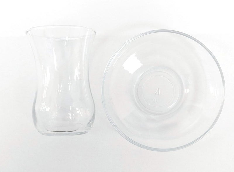 lav Elegant Turkish Tea Glasses and Saucers  Beautiful Crystal Clear Glass Teacups 4 Ounce Cups with 4 Inch Plates Dishwasher Safe 12 Piece Set Includes 6 Glasses and 6 Saucers Made in Turkey - Image 2