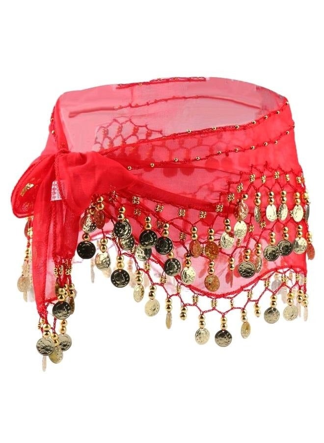 حزام الخصر الورك رقص رقص مع عملات ذهبية مناسبة للفتيات ، وشاح للرقص البطن الشيفون للسيدات لفئة اليوغا - Image 1