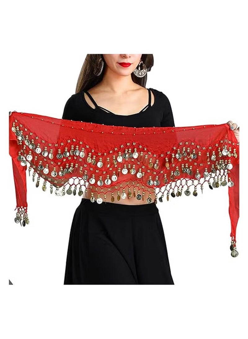 حزام الخصر الورك رقص رقص مع عملات ذهبية مناسبة للفتيات ، وشاح للرقص البطن الشيفون للسيدات لفئة اليوغا - Image 3