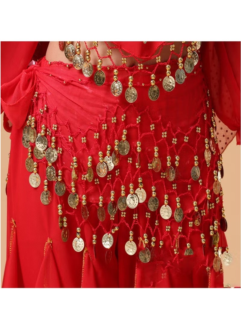 حزام الخصر الورك رقص رقص مع عملات ذهبية مناسبة للفتيات ، وشاح للرقص البطن الشيفون للسيدات لفئة اليوغا - Image 2