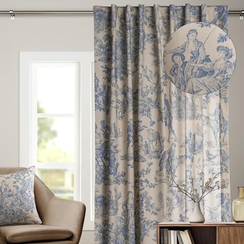 Maison d' Hermine Curtains for Living Room 100% Cotton 84 inch Length One Panel Light Filtering Toile Curtains for Bedroom Windows with Rod and Loop Pockets Drapes (The Miller Blue, 50" W x 84" L) - Image 1