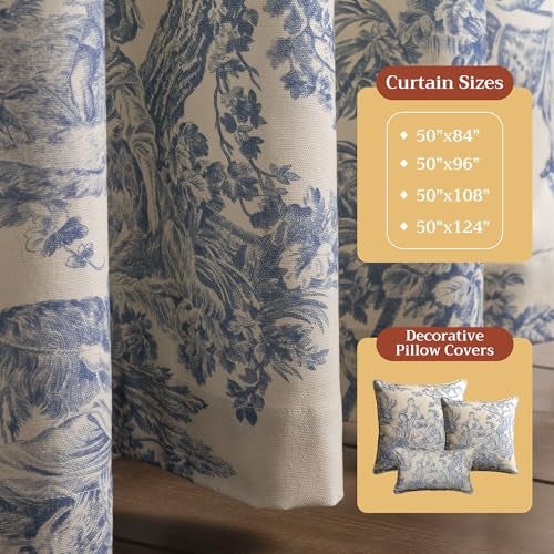 Maison d' Hermine Curtains for Living Room 100% Cotton 84 inch Length One Panel Light Filtering Toile Curtains for Bedroom Windows with Rod and Loop Pockets Drapes (The Miller Blue, 50" W x 84" L) - Image 4