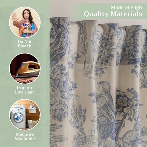 Maison d' Hermine Curtains for Living Room 100% Cotton 84 inch Length One Panel Light Filtering Toile Curtains for Bedroom Windows with Rod and Loop Pockets Drapes (The Miller Blue, 50" W x 84" L) - Image 3