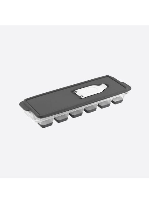 Push out ice cube mold with lid and silicone based freezer ice tray with 12 Cubes. grey