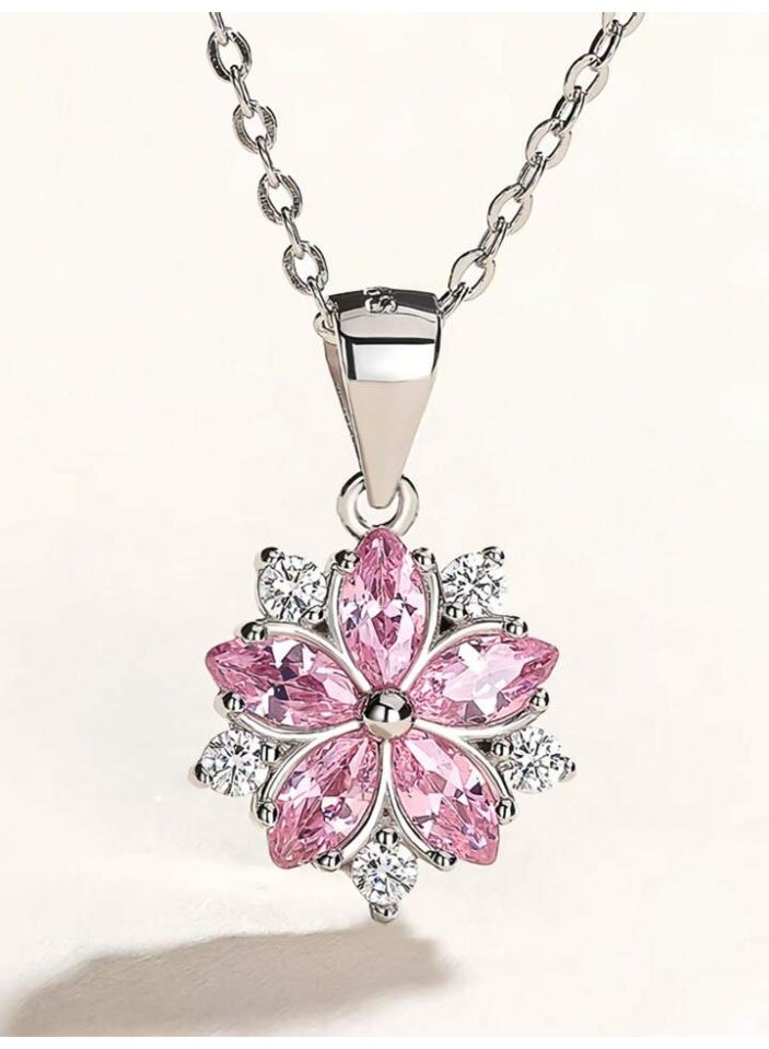 925 ستيرلنغ سيلفر تشارمز سلسال من الفضة الإسترلينية عيار 925 بقلادة فاخرة ناعمة مصنوعة بجودة عالية ودقة شديدة على شكل زهرة الكرز مرصعة بفصوص ملونة صغيرة من كريستال الزيركون لتعطي مظهرا رائعا للأميرة التي تستحقها - Image 1