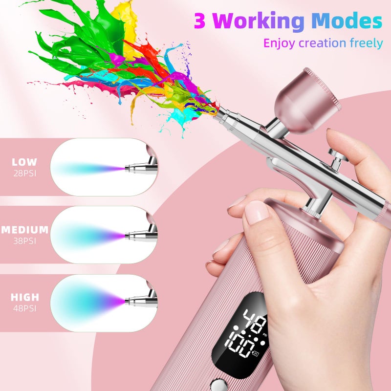 INVIMENT Airbrush Kit with Compressor - 48PSI High Pressure, Non-Clogging Air Brush Set, 6000 mAh Extra Long Standby, Ideal for Painting, Modeling, Cake Decorating, Pastry, Makeup and Nail Art - Image 3