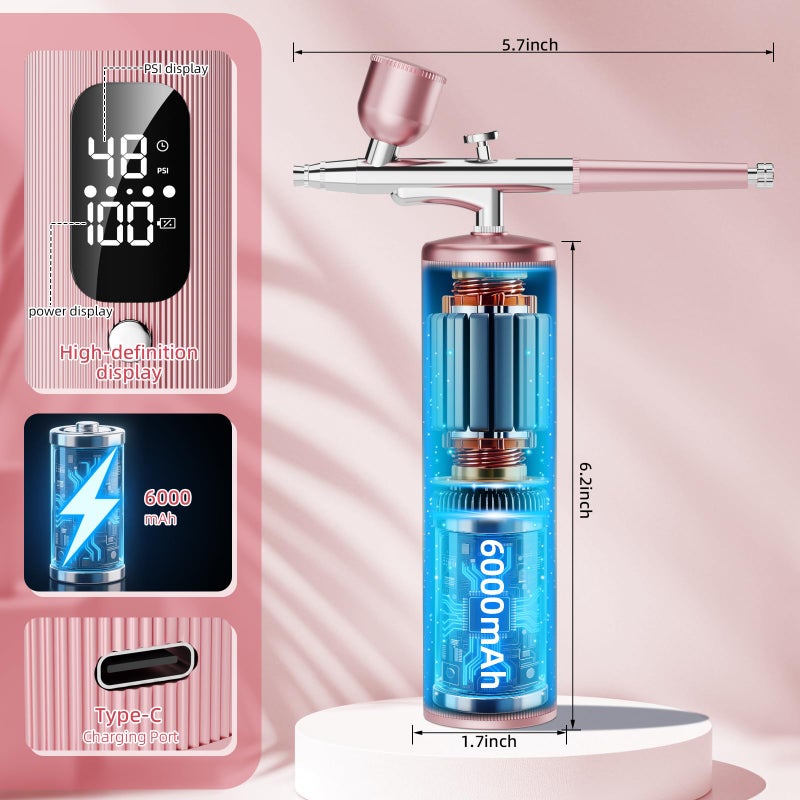 INVIMENT Airbrush Kit with Compressor - 48PSI High Pressure, Non-Clogging Air Brush Set, 6000 mAh Extra Long Standby, Ideal for Painting, Modeling, Cake Decorating, Pastry, Makeup and Nail Art - Image 2