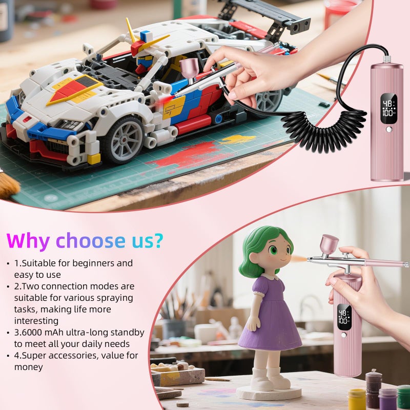 INVIMENT Airbrush Kit with Compressor - 48PSI High Pressure, Non-Clogging Air Brush Set, 6000 mAh Extra Long Standby, Ideal for Painting, Modeling, Cake Decorating, Pastry, Makeup and Nail Art - Image 5