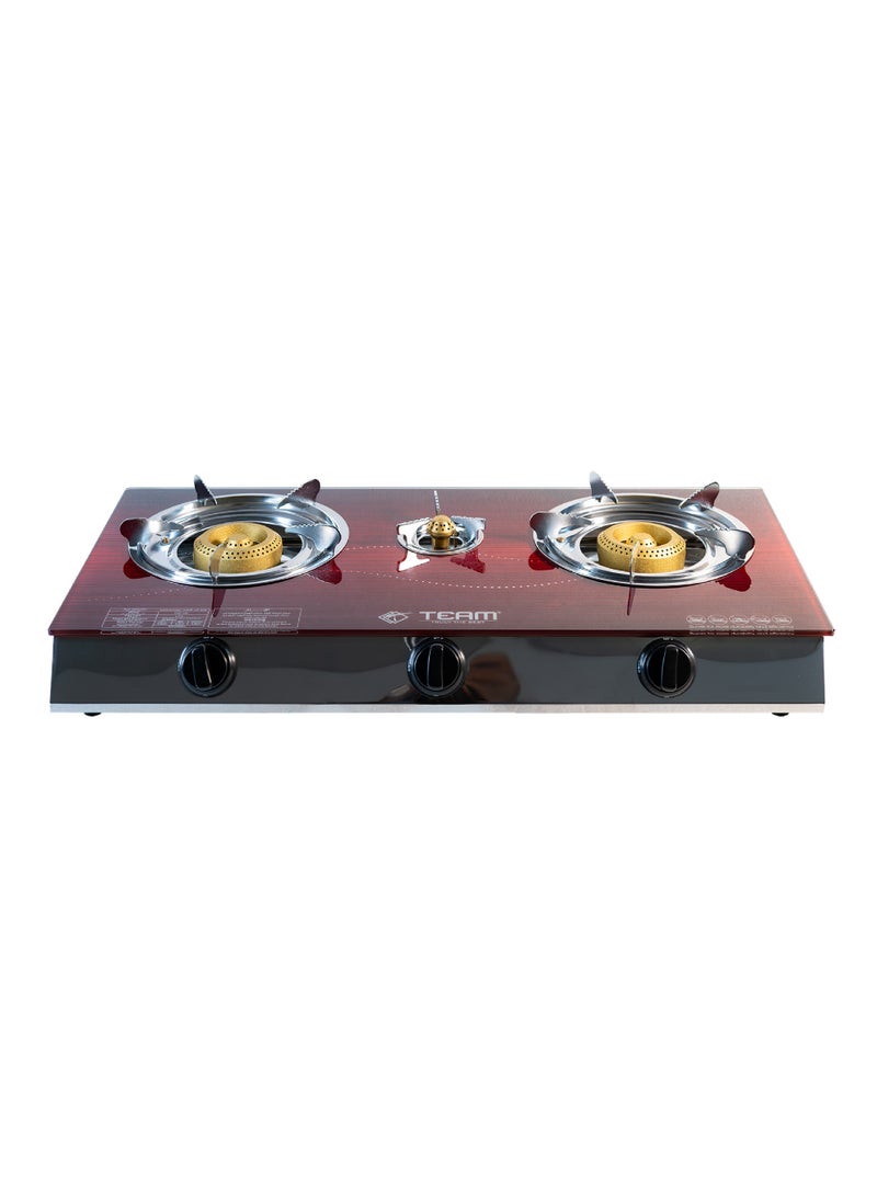 Team 3 Burner Glass Top Gas Stove | Automatic Ignition | Tempered Glass Cooktop | Heavy‑Duty Cast Iron Burners | Energy‑Saving Gas Stove for Home Kitchen - Image 1
