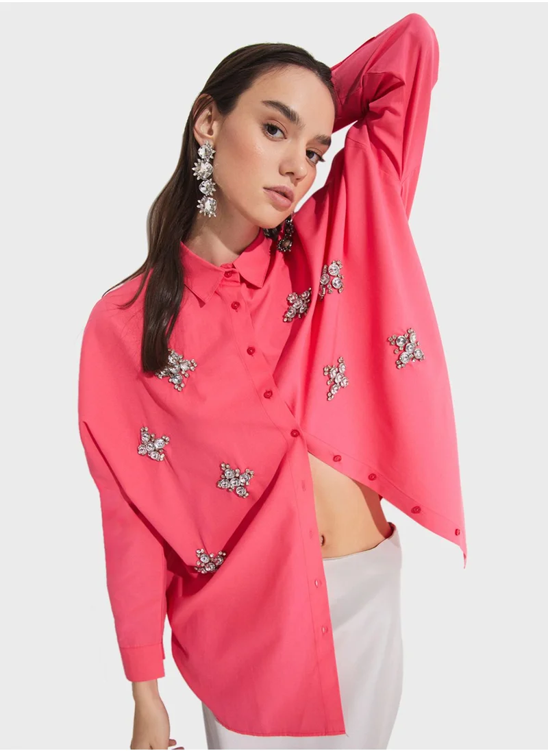 JUNE Embellished Button Down Shirt