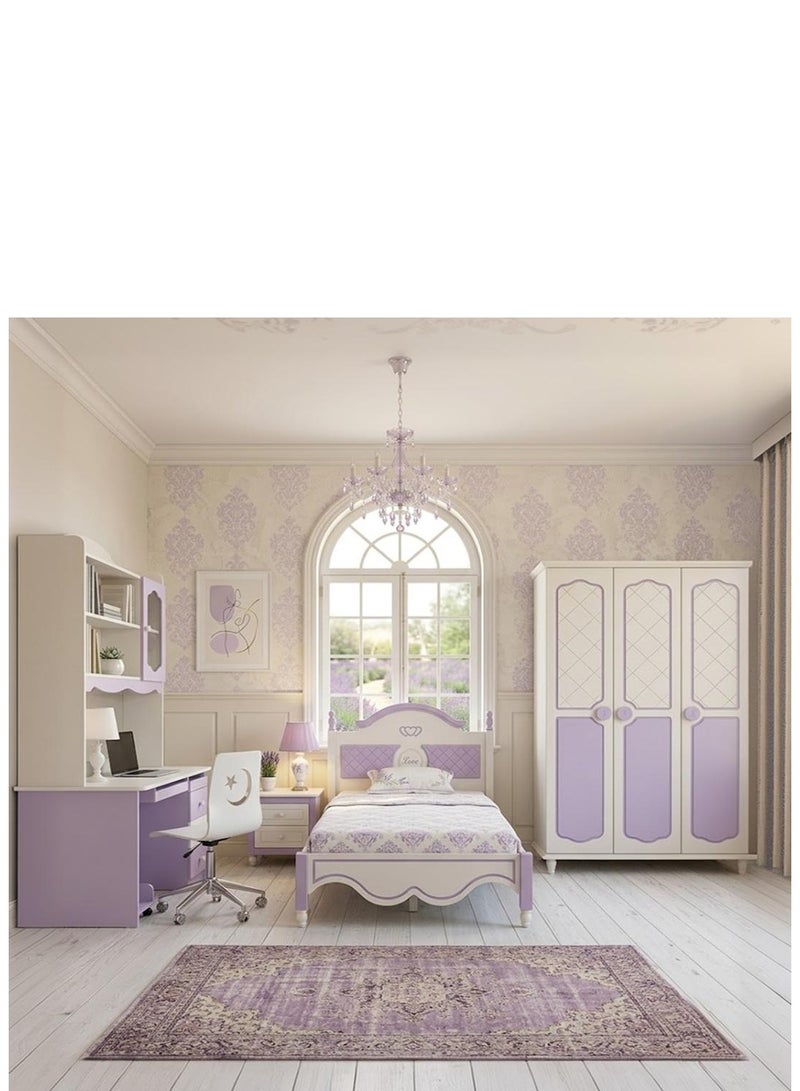 Concent Modern Kids Bedroom Set - Bed, Library, Chair, City Room & Wardrobe 3 Doors - White & Purple - Image 3