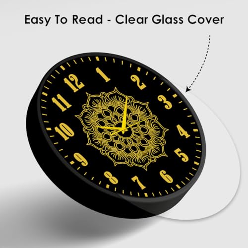 SOLOBOLO Big Decorative Designer Latest and Stylish Glass Digital Wall Clock Suitalbe for Living Room Hall Bedroom, Silent Non Ticking and Noiseless Clock,Mandala Design,Gold Black, Size 12 Inch - Image 4