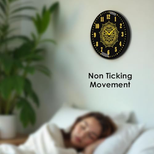 SOLOBOLO Big Decorative Designer Latest and Stylish Glass Digital Wall Clock Suitalbe for Living Room Hall Bedroom, Silent Non Ticking and Noiseless Clock,Mandala Design,Gold Black, Size 12 Inch - Image 5