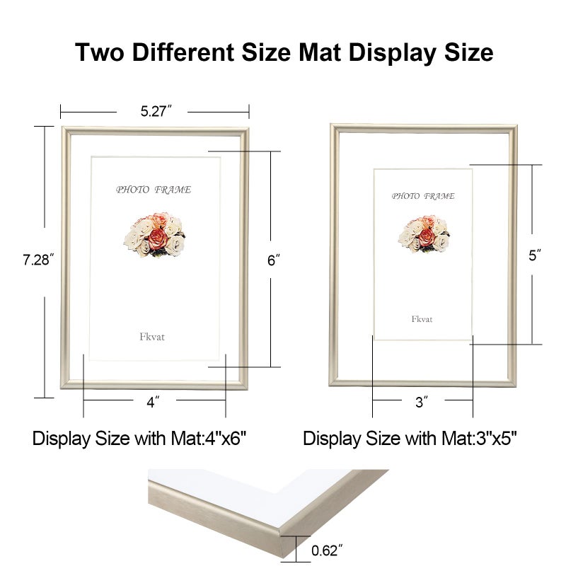 Fkvat 5x7 Picture Frame Set of 4, Matted Champagne Simple Modern Brushed Thin Aluminum Metal Photo Frame Fits 4x6 and 3x5 with Mat or 5 x 7 without Mat . Vertical and Horizontal for Tabletop and Wall - Image 4
