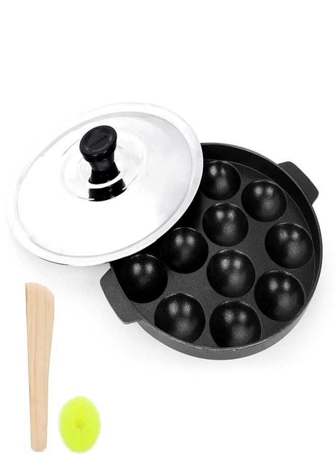 Tosaa Non-Stick 12 Cavity Appam Patra with Stainless Steel Lid- Back - Image 1