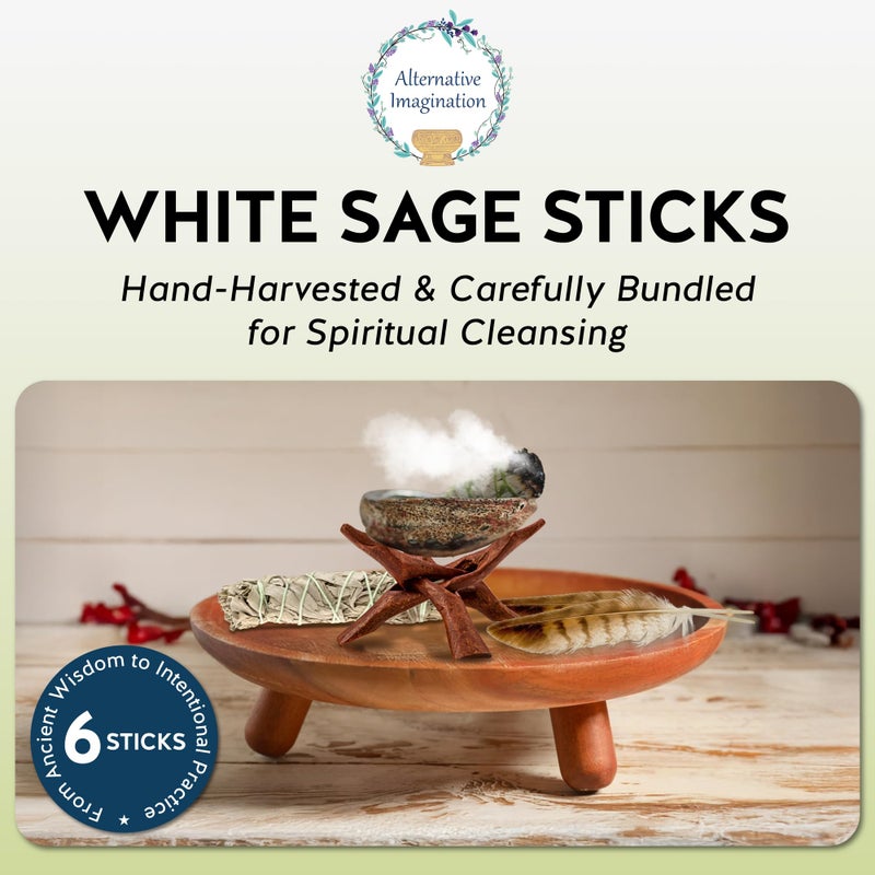 Alternative Imagination California White Sage Smudge Sticks - 6-Pack of 4-Inch Bundles for Home Cleansing,Energy Clearing, Meditation, Witchcraft, Spiritual Gifts,Altar & Smudging- Packaged in the USA - Image 2