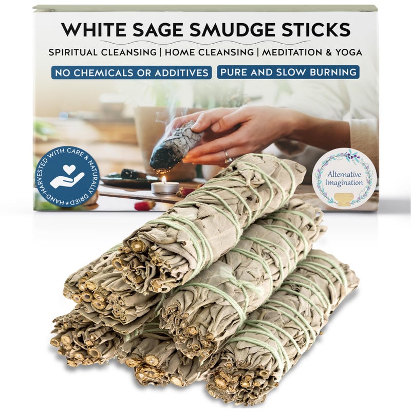 Alternative Imagination California White Sage Smudge Sticks - 6-Pack of 4-Inch Bundles for Home Cleansing,Energy Clearing, Meditation, Witchcraft, Spiritual Gifts,Altar & Smudging- Packaged in the USA - Image 1