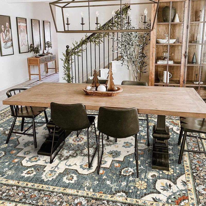 TOPRUUG Washable Oriental Area Rug - 9x12 Rugs for Living Room Soft Carpet for Bedroom Waterproof Floral Distressed Indoor Stain Resistant Non-Shedding Floor Carpets (Blue, 9x12) - Image 4