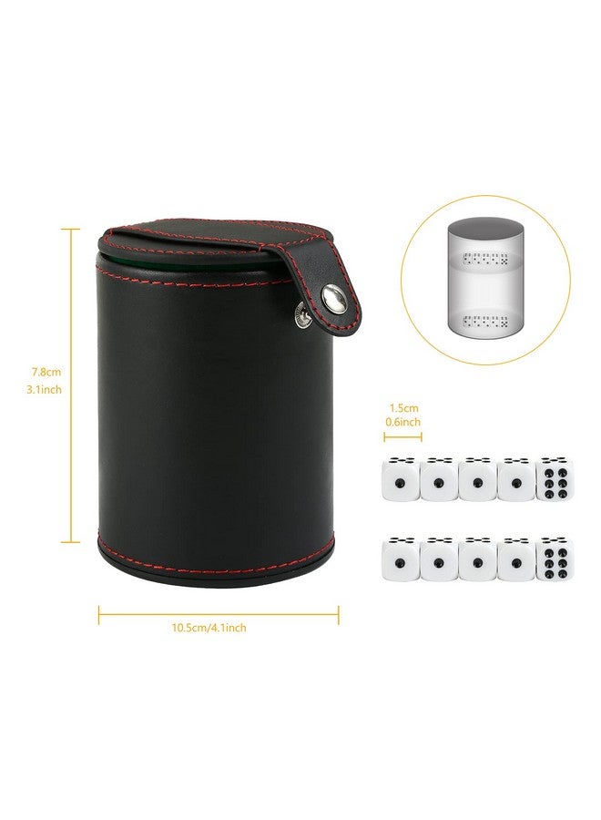GWHOLE Leather Dice Cup Set With Storage Compartment Felt Lining Shaker With 5 Dot Dices For Farkle Yahtzee Games Playing Birthday Gift Green - Image 3