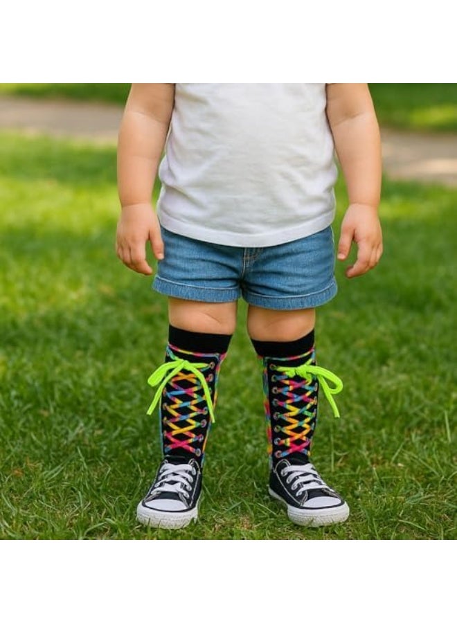 Glitters Funky 3D Kids Knee-High Socks – 2-Pair Combo Pack with Butterfly Plush Elements & Neon Lace-Up Design – Colorful Novelty Socks for Kids & Teens - Image 5