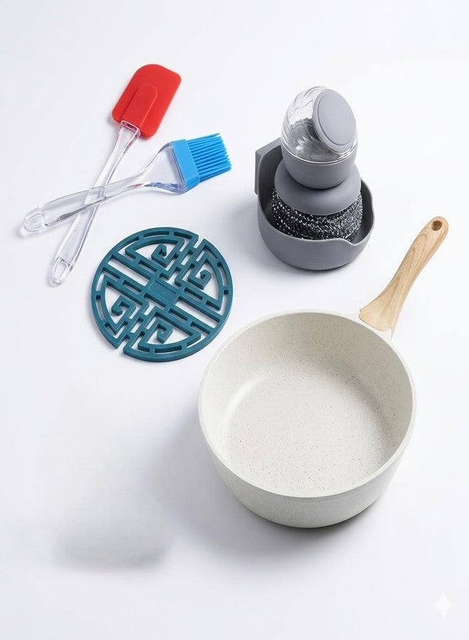 GEUTIERL Kitchen Tools Combo Set with Non-Stick Frying Pan, Silicone Spatula & Oil Brush, Scrubber & Trivet | Cooking & Cleaning Accessories Kit (Pack of 4) - Image 1