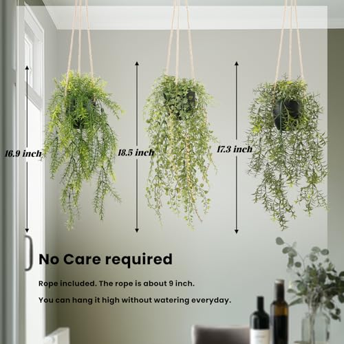 PENGYEE 3 Packs Fake Hanging Plants with Black Pots, 18.5" Artificial Hanging Plants for Wall Decor, Fake Plants Mandala Vine Indoor/Outdoor for Home Bathroom Bedroom Kitchen Office Room Decor - Image 3
