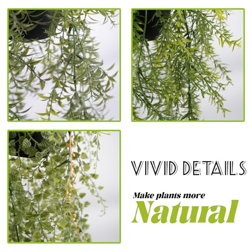 PENGYEE 3 Packs Fake Hanging Plants with Black Pots, 18.5" Artificial Hanging Plants for Wall Decor, Fake Plants Mandala Vine Indoor/Outdoor for Home Bathroom Bedroom Kitchen Office Room Decor - Image 4