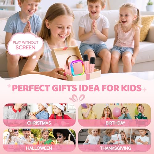 IROO Mini Karaoke Machine for Kids, 2025 TOP Toys Christmas Birthday Gifts Ideas for Girls Ages 4, 5, 6, 7, 8, 9, 10, 12+ Years Old, Portable MP3 Player with 2 Wireless Mics for Party - Image 4