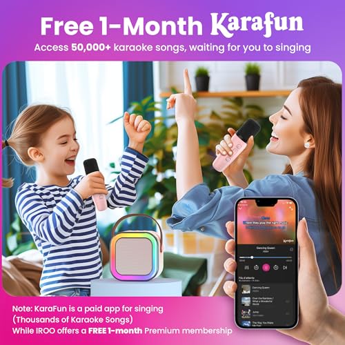 IROO Mini Karaoke Machine for Kids, 2025 TOP Toys Christmas Birthday Gifts Ideas for Girls Ages 4, 5, 6, 7, 8, 9, 10, 12+ Years Old, Portable MP3 Player with 2 Wireless Mics for Party - Image 5