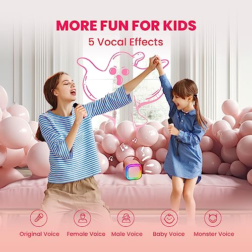 IROO Mini Karaoke Machine for Kids, 2025 TOP Toys Christmas Birthday Gifts Ideas for Girls Ages 4, 5, 6, 7, 8, 9, 10, 12+ Years Old, Portable MP3 Player with 2 Wireless Mics for Party - Image 3