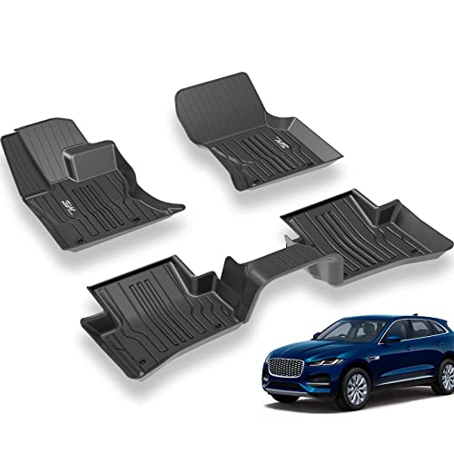3W Floor Mats Fit for 2017-2025 Jaguar F-pace & 2017-2025 Land Rover Range Rover Velar, TPE All Weather Custom Fit Accessories for Jaguar F pace Floor Liner 1st and 2nd Row Full Set Car Mats, Black - Image 1