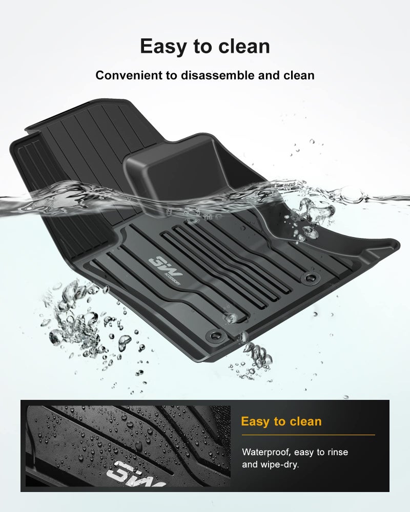 3W Floor Mats Fit for 2017-2025 Jaguar F-pace & 2017-2025 Land Rover Range Rover Velar, TPE All Weather Custom Fit Accessories for Jaguar F pace Floor Liner 1st and 2nd Row Full Set Car Mats, Black - Image 4