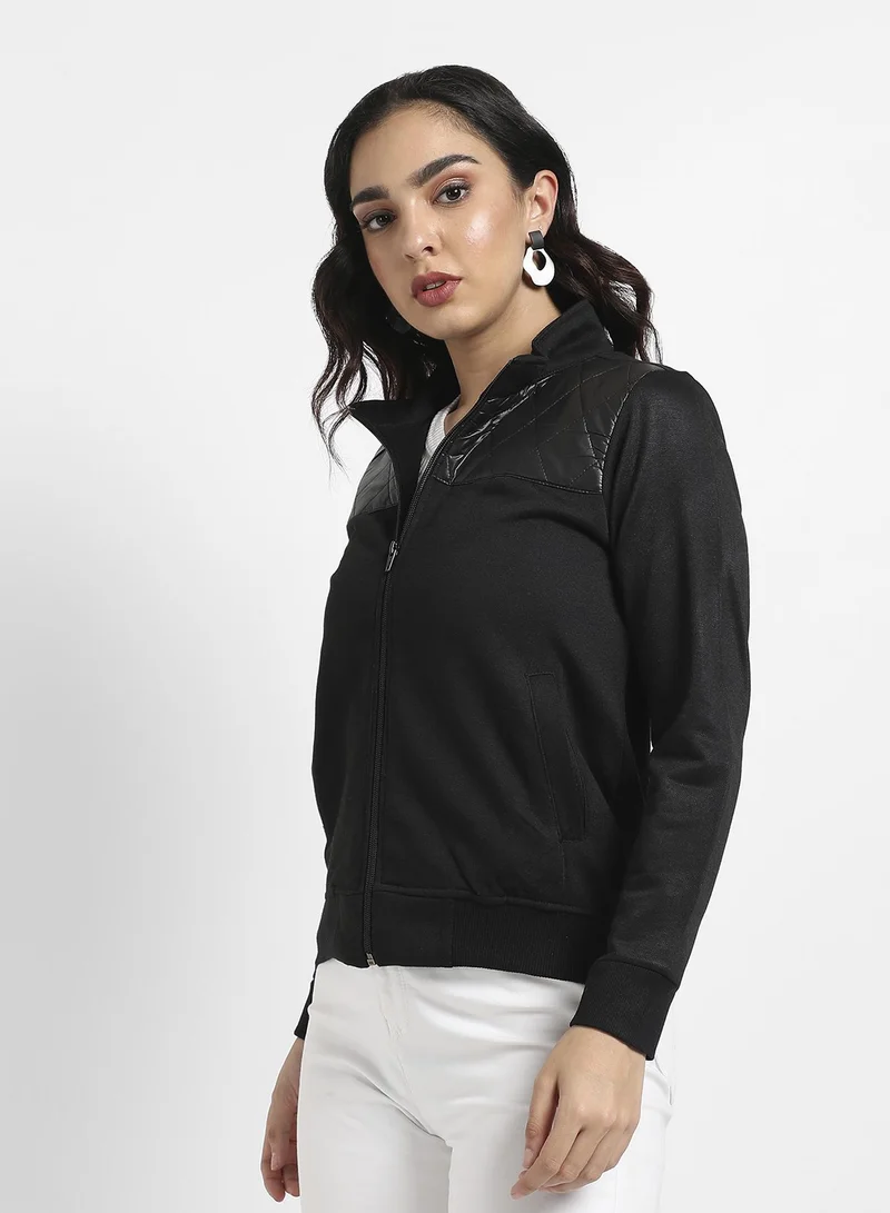 Campus Sutra Zip-Front Jacket With Quilted Details