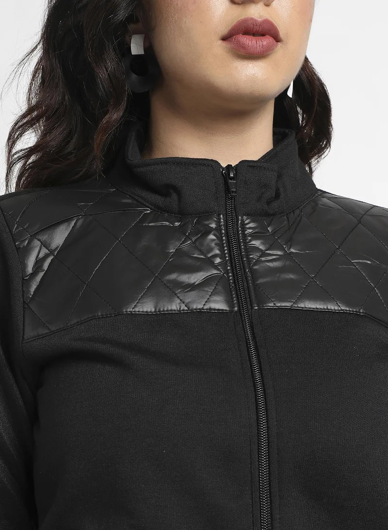 Campus Sutra Zip-Front Jacket With Quilted Details