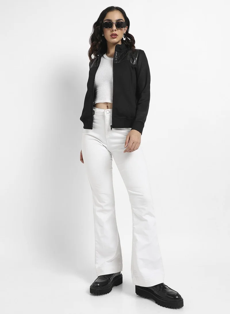 Campus Sutra Zip-Front Jacket With Quilted Details