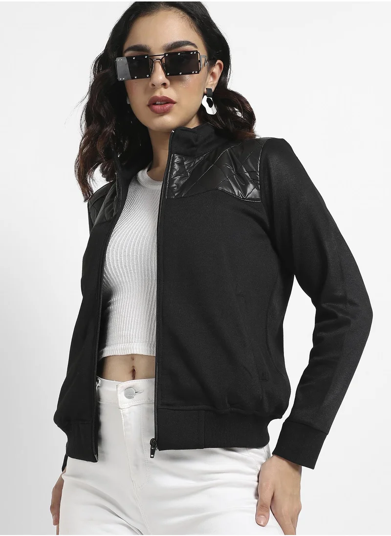 Campus Sutra Zip-Front Jacket With Quilted Details