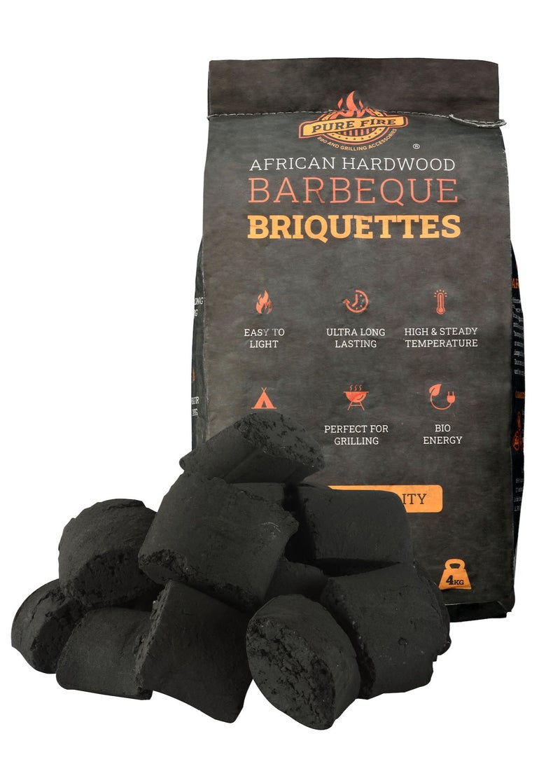 Pure Fire 4KG Briquettes – Long-Lasting, High-Temperature Charcoal | Burns 20% Longer Than Standard Briquettes - Image 1