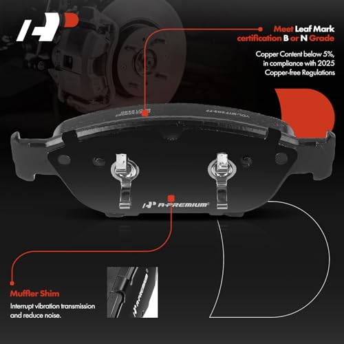 A-Premium Front Ceramic Disc Brake Pads Set Compatible with Audi A6 2017-2018, A6 Quattro 2012-2019, A7 Quattro 2012-2018, A8 Quattro 2013-2018, S7 2015-2016, 2.0L 3.0L 4.0L, 4 Pcs - Image 2