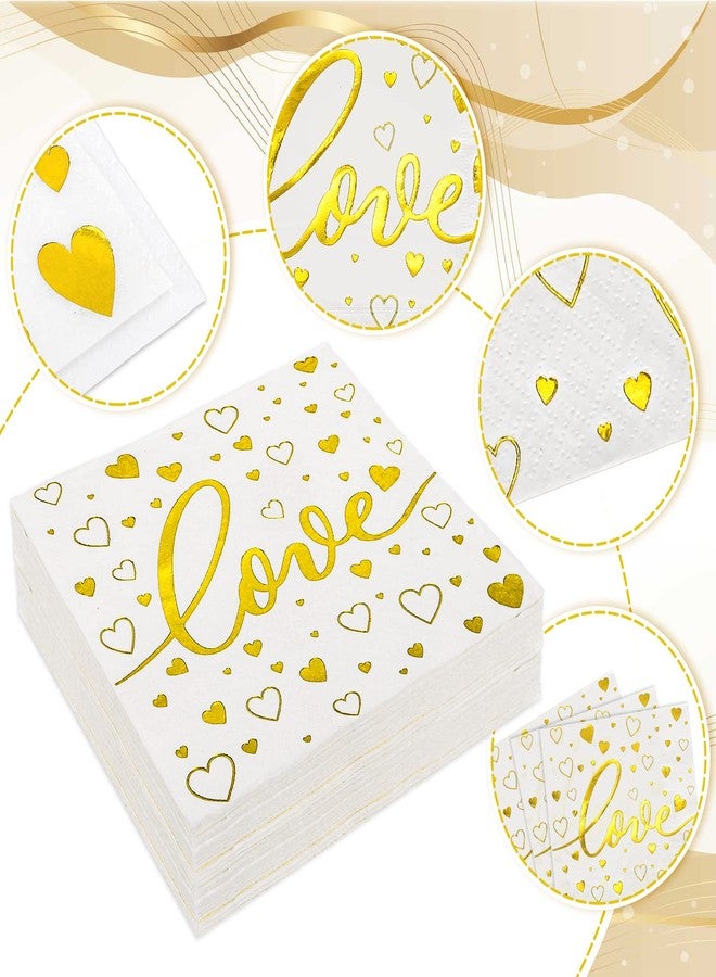 Whaline 80 Pack Valentine's Day Napkins Foil Gold Disposable Napkins Love Heart Printed Dinner Napkins Decorative Holiday Party Paper Napkins for Valentine's Day Party Supplies, 6.5 x 6.5 in - Image 3