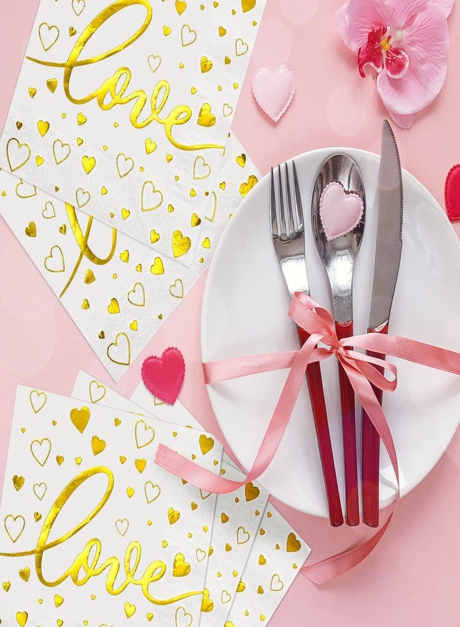 Whaline 80 Pack Valentine's Day Napkins Foil Gold Disposable Napkins Love Heart Printed Dinner Napkins Decorative Holiday Party Paper Napkins for Valentine's Day Party Supplies, 6.5 x 6.5 in - Image 4