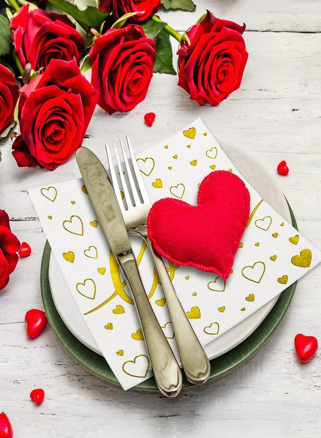 Whaline 80 Pack Valentine's Day Napkins Foil Gold Disposable Napkins Love Heart Printed Dinner Napkins Decorative Holiday Party Paper Napkins for Valentine's Day Party Supplies, 6.5 x 6.5 in - Image 5