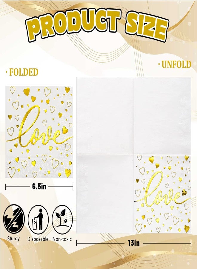Whaline 80 Pack Valentine's Day Napkins Foil Gold Disposable Napkins Love Heart Printed Dinner Napkins Decorative Holiday Party Paper Napkins for Valentine's Day Party Supplies, 6.5 x 6.5 in - Image 2