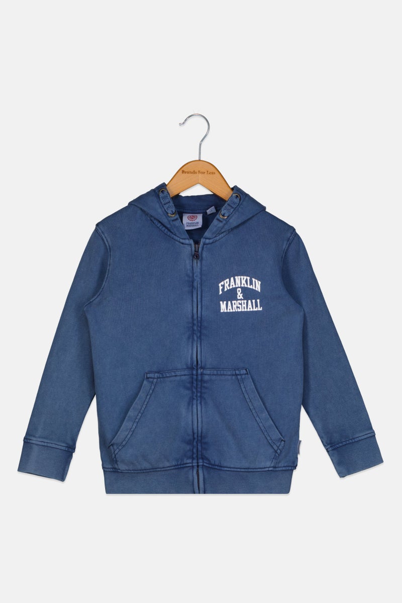 Franklin Marshall Kids Boy Sportswear Fit Hooded Outdoor Sweatshirt, Slate Blue - Image 1