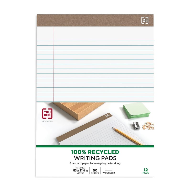 Staples دفاتر ملاحظات STAPLES TRU RED 85 x 1175 مسطرة عريضة بيضاء 50 ورقة 12 دفتر في العبوة TR58185 - Image 4