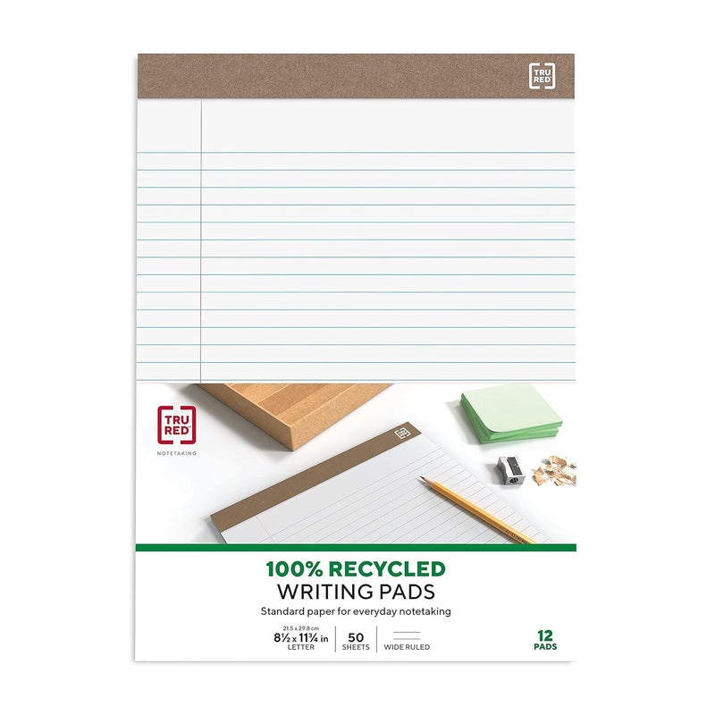 Staples دفاتر ملاحظات STAPLES TRU RED 85 x 1175 مسطرة عريضة بيضاء 50 ورقة 12 دفتر في العبوة TR58185 - Image 1