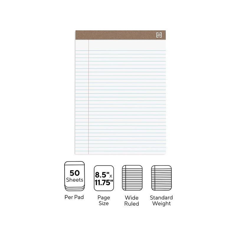 Staples دفاتر ملاحظات STAPLES TRU RED 85 x 1175 مسطرة عريضة بيضاء 50 ورقة 12 دفتر في العبوة TR58185 - Image 3