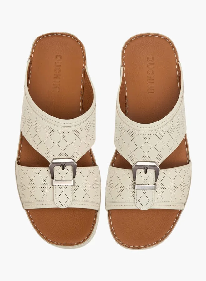 DUCHINI Men's Perforated Slip-On Arabic Sandals with Buckle Detail