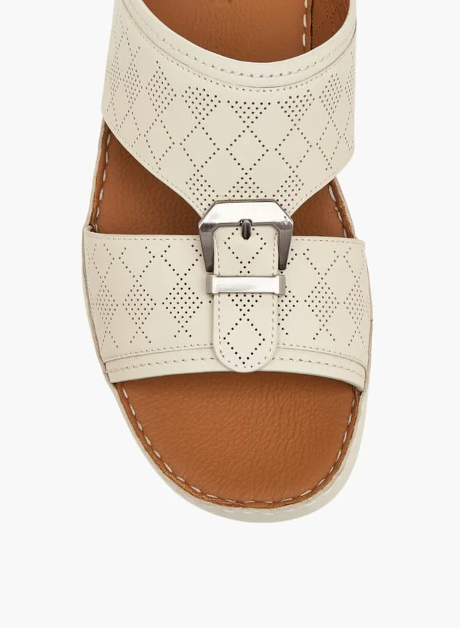 DUCHINI Men's Perforated Slip-On Arabic Sandals with Buckle Detail